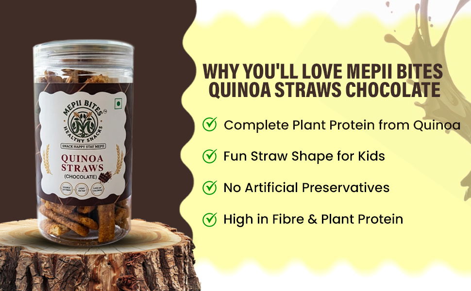 Mepii Bites Quinoa Straws Chocolate | Sweet Crunch Snack | 100g