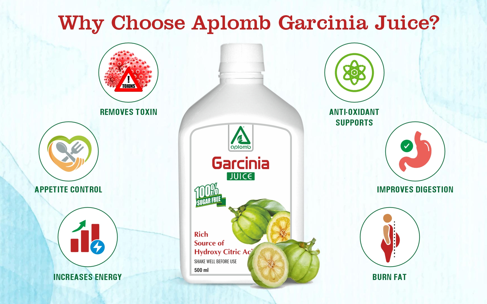 Aplomb Garcinia Cambogia Juice (500 ml) | Natural Weight Management Drink | Metabolism Enhancer & Digestive Support | No Added Sugar Herbal Wellness Juice | Daily Fat-Burning & Detox Support