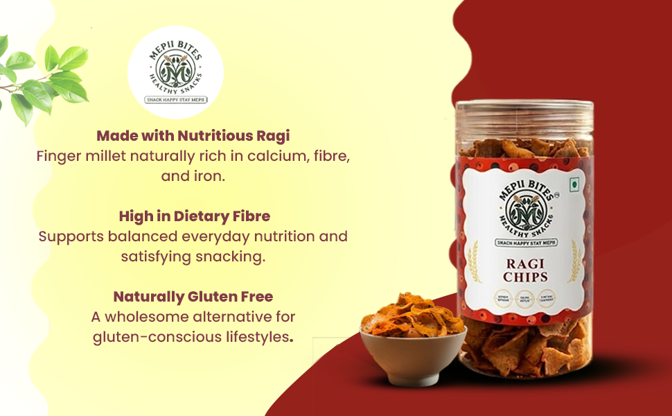Mepii Bites Ragi Chips | Crunchy Millet Snack High Fibre | 150g