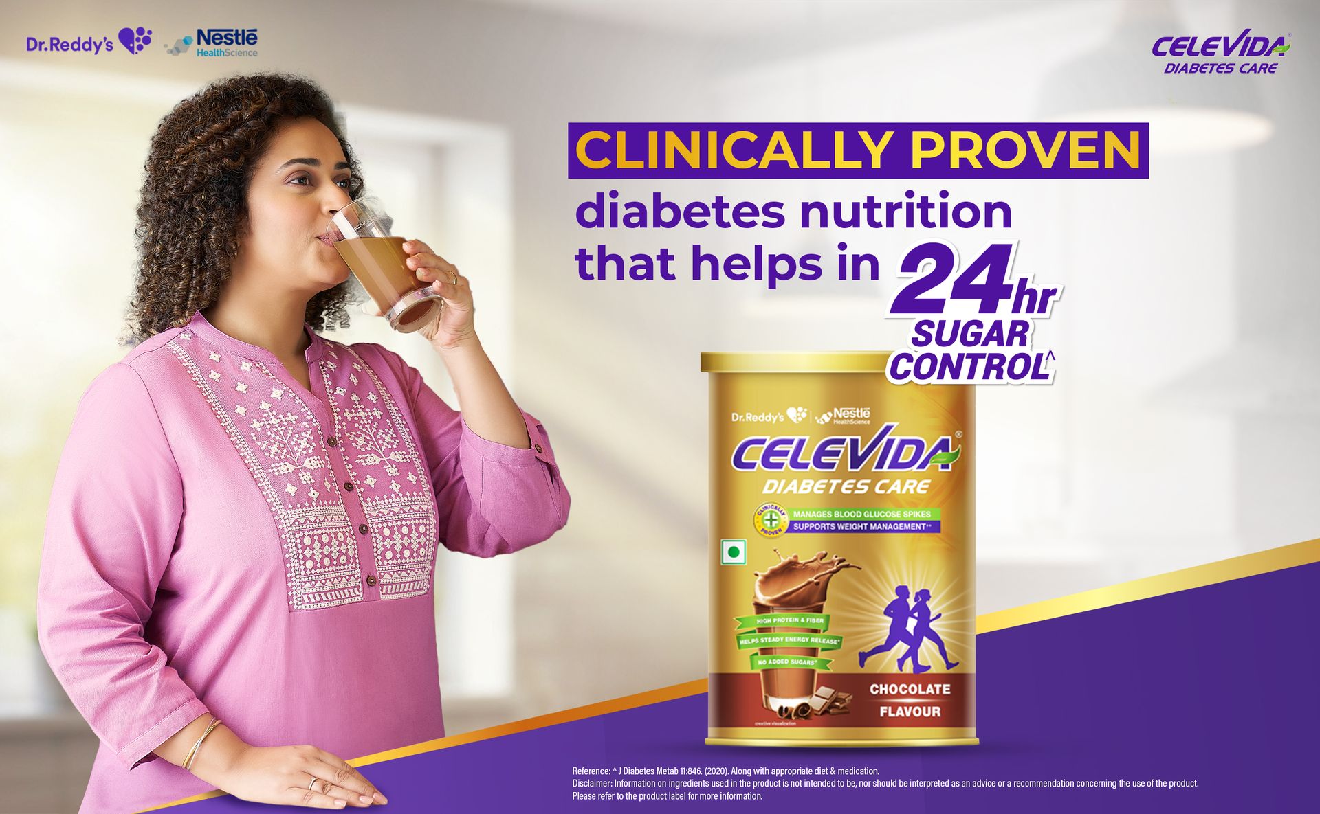 Celevida Diabetes Nutrition I Clinically proven I Helps in 24-Hr Sugar Control I Chocolate Flavor 400g Powder I Plant based protein & Dual blend high fiber I No Added sugar I By Dr. Reddy’s Nestle Health Science I Tin pack