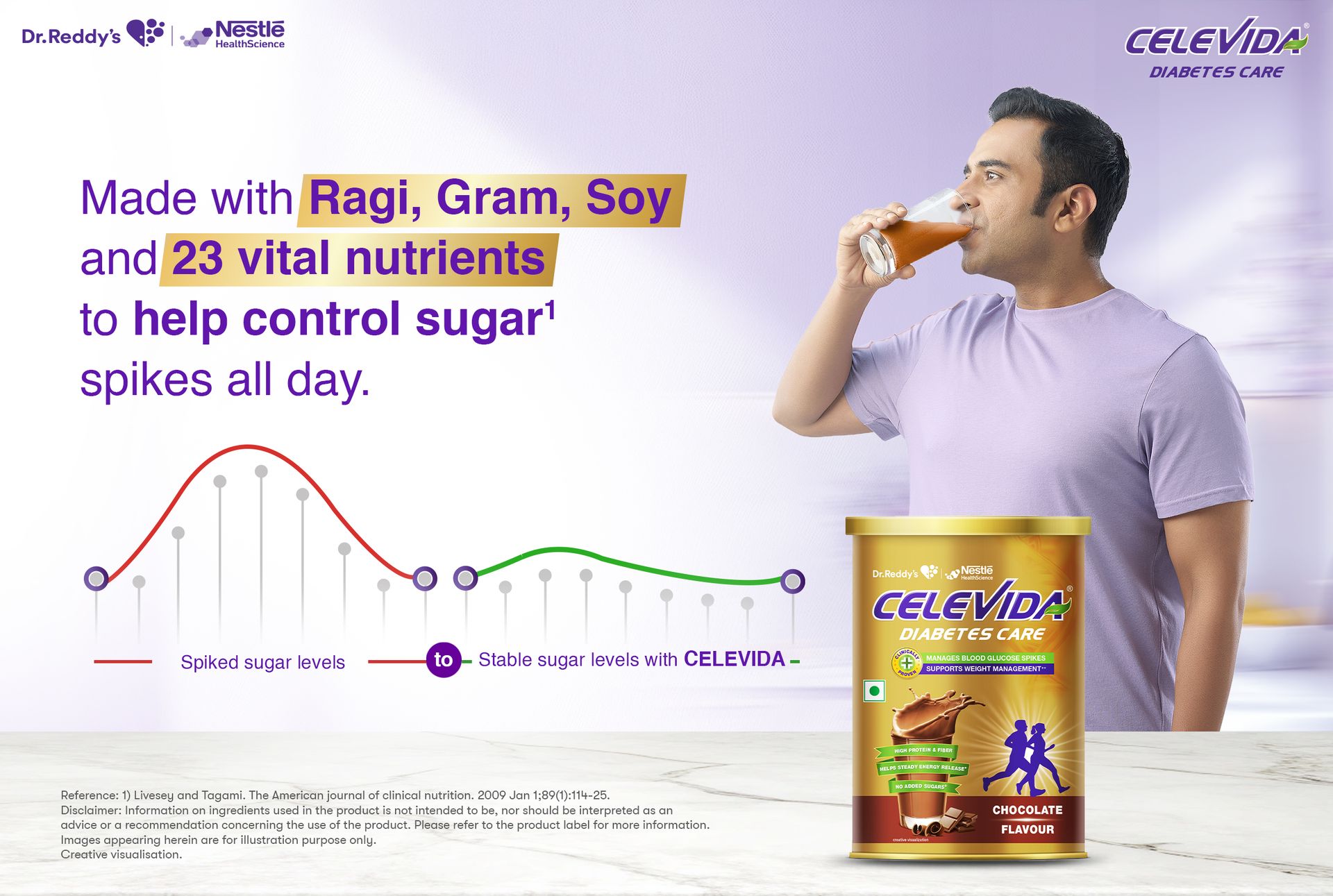 Celevida Diabetes Nutrition I Clinically proven I Helps in 24-Hr Sugar Control I Chocolate Flavor 400g Powder I Plant based protein & Dual blend high fiber I No Added sugar I By Dr. Reddy’s Nestle Health Science I Tin pack