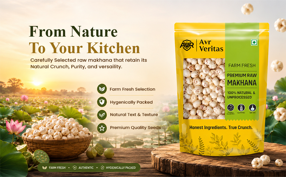 AVR Veritas Premium Raw Makhana (Fox Nuts) Phool Makhana Lotus Seeds Crunchy & Versatile Snack Ingredient Hygienically PackedIdeal for Roasting, Cooking, Fasting & Daily Use 250g Pack of 1