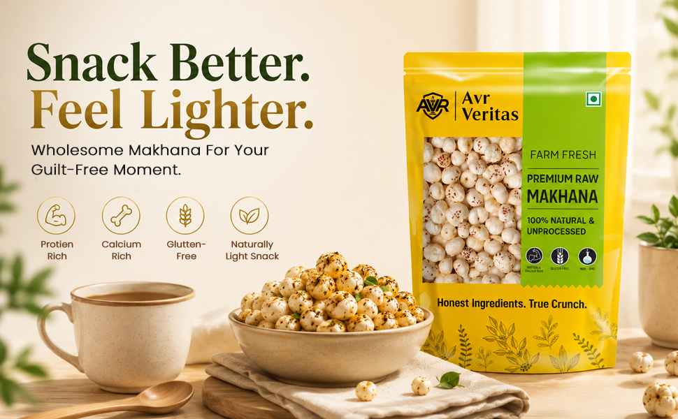 AVR Veritas Premium Raw Makhana (Fox Nuts) Phool Makhana Lotus Seeds Crunchy & Versatile Snack Ingredient Hygienically PackedIdeal for Roasting, Cooking, Fasting & Daily Use 250g Pack of 1