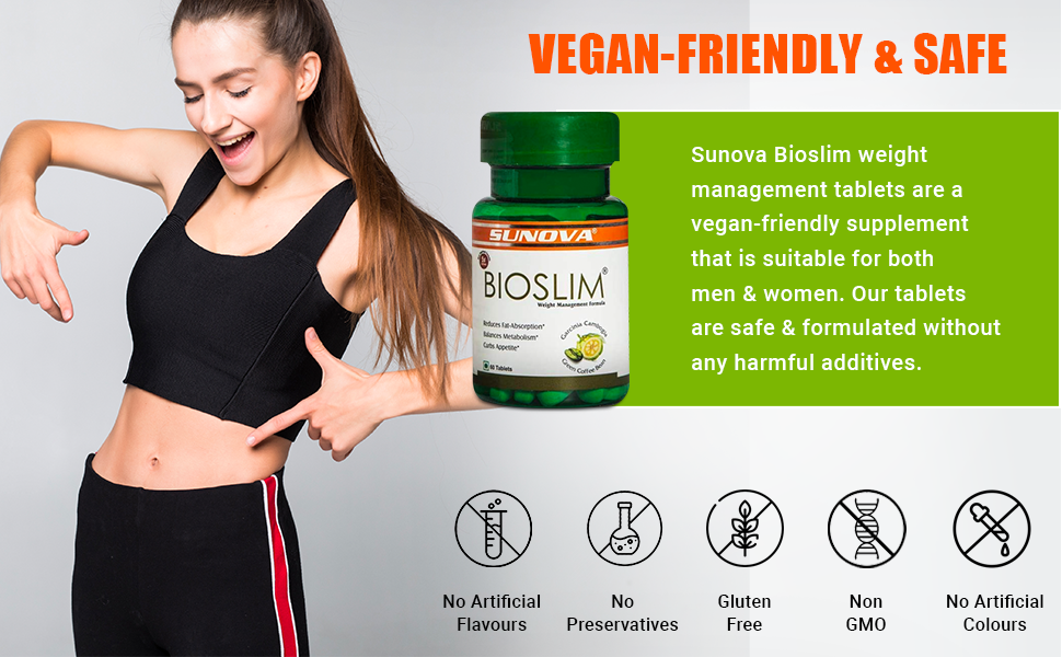 SUNOVA Bioslim Fat metabolism Tablets, Weight Management Formula Made of Garcinia Cambogia and Green Coffee Bean Extracts, Regulates Fat-Absorption AND Balances Metabolism, 120 Tablets, Pack of 2
