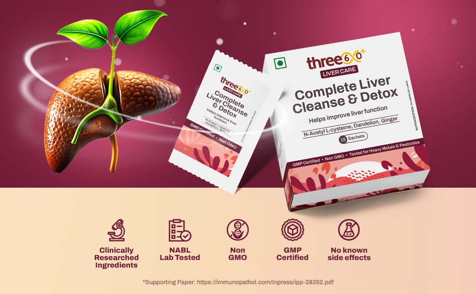 Three60+ Complete Liver Cleanse & Detox Supplement with NAC, Alpha Lipoic Acid, Dandelion & Ginger Extract | Liver Health, Detoxification & Digestive Support | Pack of 1