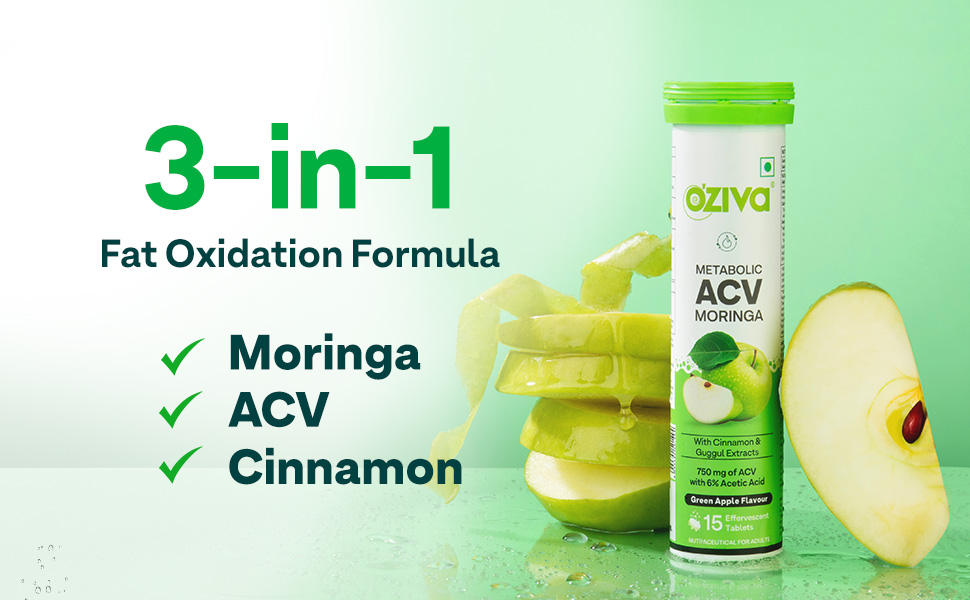 OZiva ACV Moringa| Control Cravings | Green Apple (Pack of 2) and OZiva Bioactive Glutathione Tablets for Radiant Skin - (Pack of 2), Strawberry