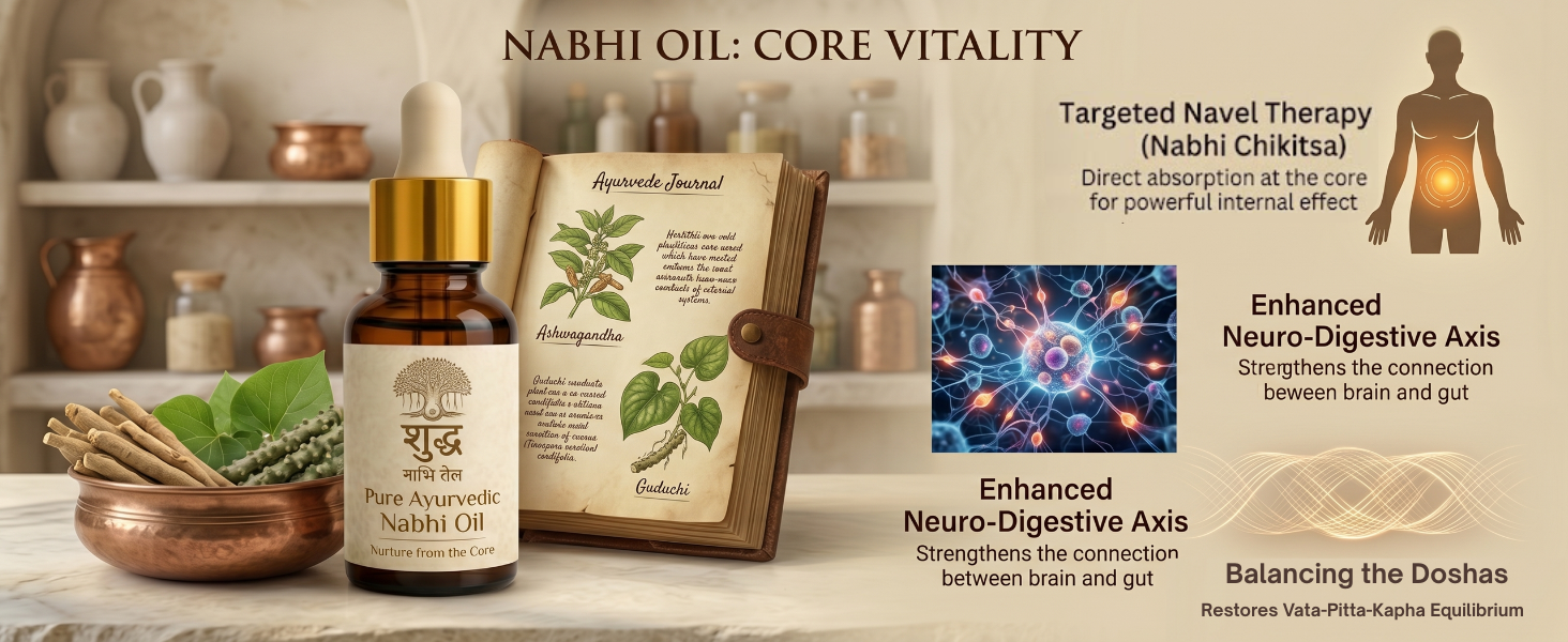 Navel Oil | Nabhi Oiling | Ayurvedic Belly Button Oil with Ghee, Castor, Neem & Vitamin E | Supports Digestion, Detox, Hydration & Stress Relief | Natural & Herbal Therapy
