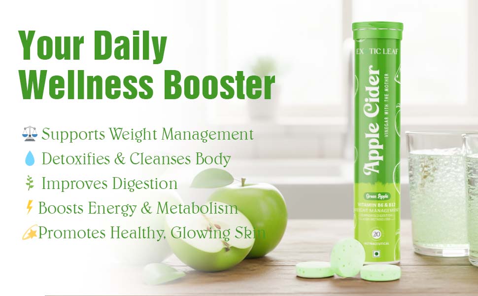 Apple Cider Vinegar Effervescent Tablets with Green Apple Flavour | With the Mother | Supports Weight Management, Digestion & Detox – 20 Tablets Pack of 5