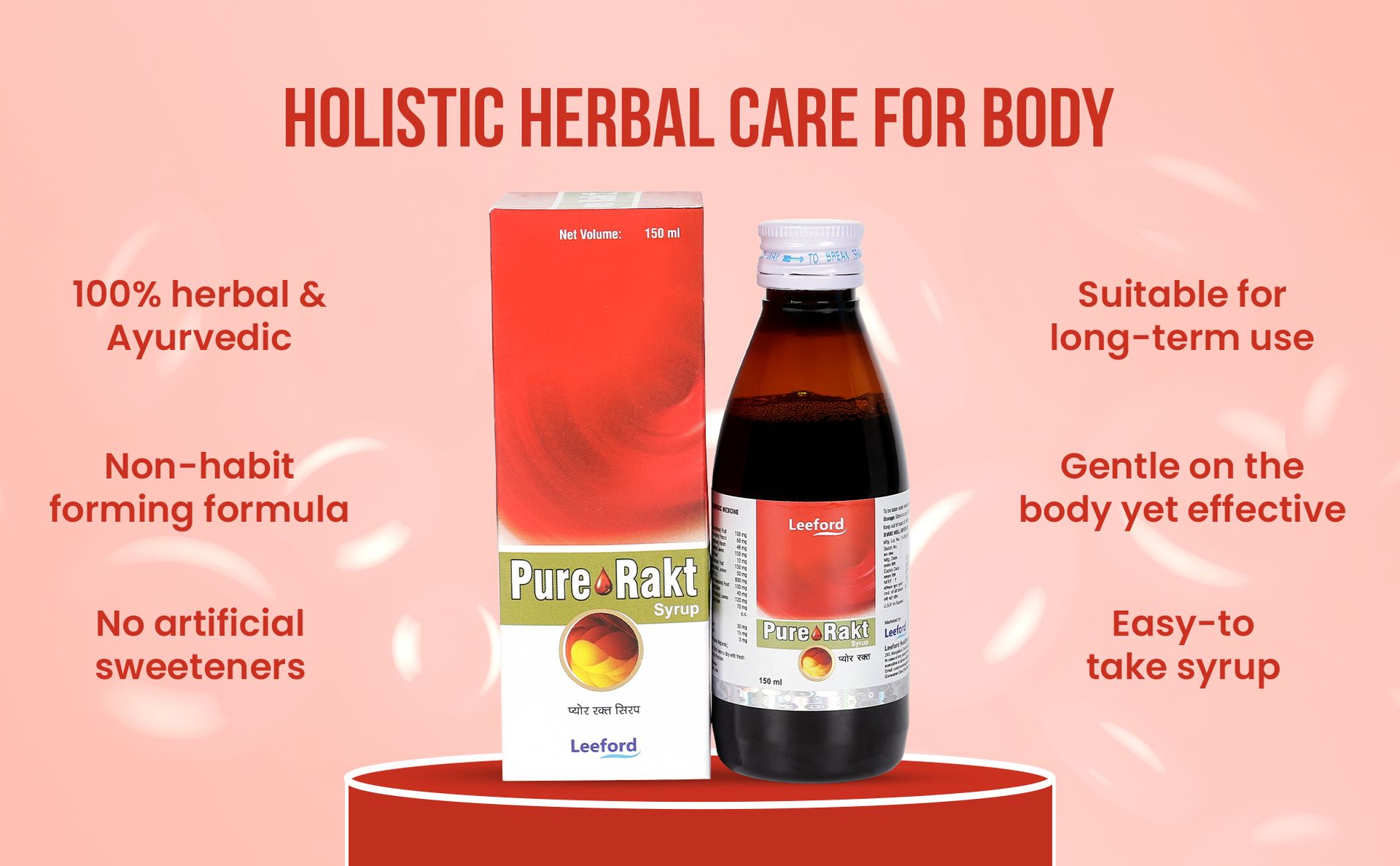 Leeford Pure Rakt Ayurvedic Blood Purifier Syrup for Healthy Skin & Liver Detox – Natural Herbal Syrup for Men & Women - Pack of 2