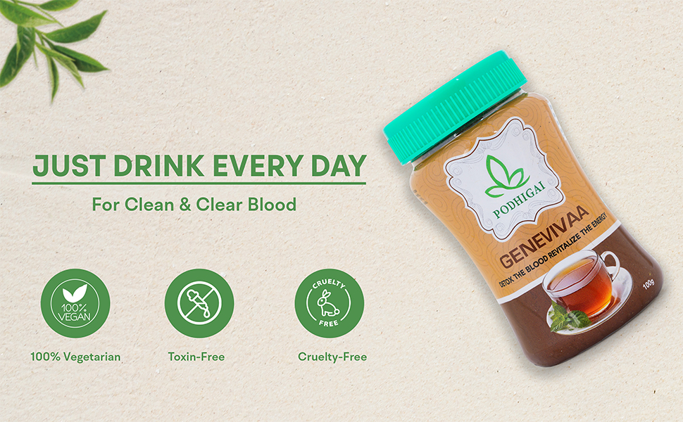 Podhigai Genevivaa Herbal Wellness Blend | Detoxify Blood, Boost Energy| Combat Anemia| Tiredness, Dizziness| Manage Diabetes| Promote Clear Skin| Rich in Antioxidants & Vitamins| Organic