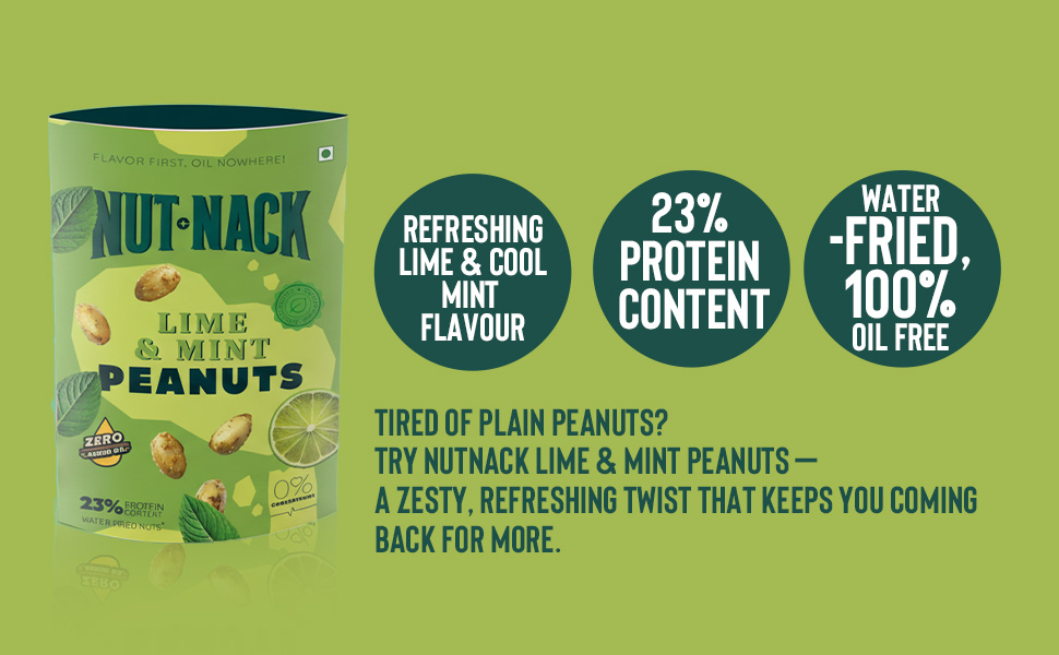 NUTNACK | Lime And Mint Peanuts | Zero Added Oil Extra Crunch Peanut Snack With Tangy Lime And Refreshing Mint Flavour | Travel Friendly Ready To Eat Snack | 45g