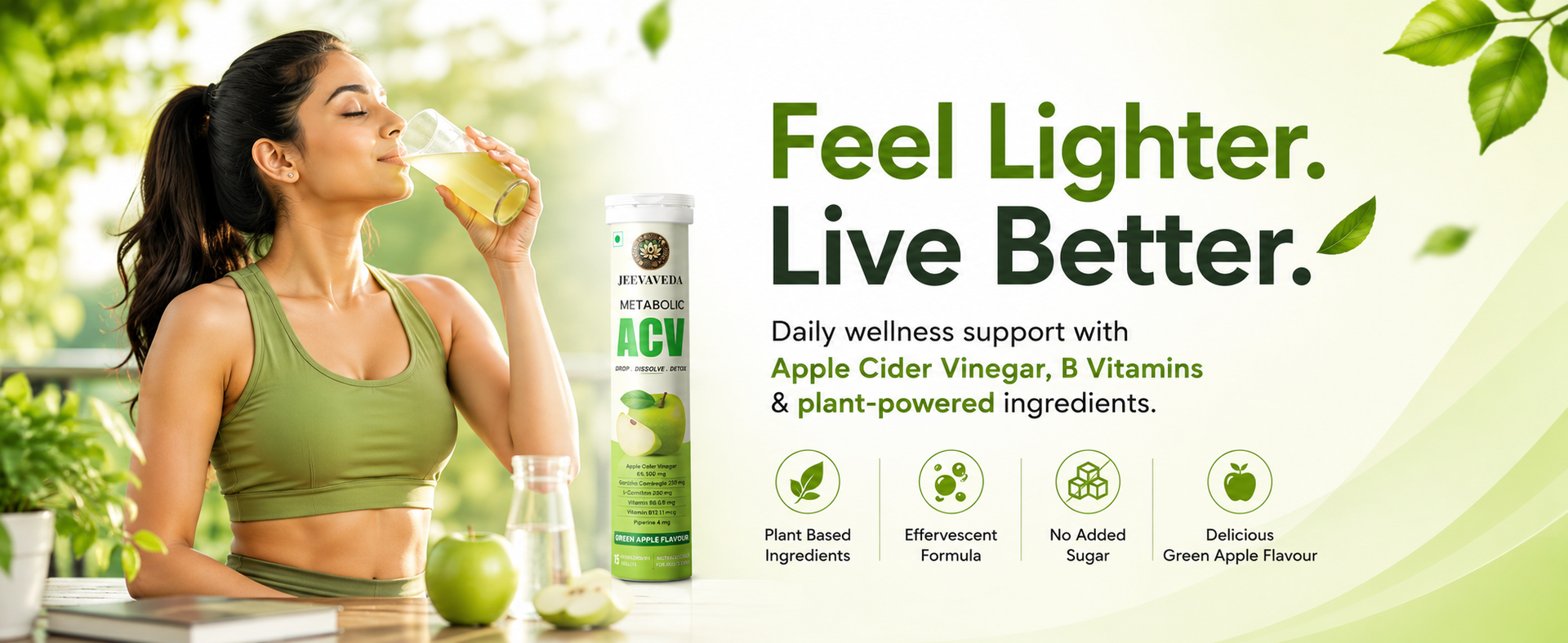 Apple Cider Vinegar Effervescent Tablets for Weight Loss | 120 Tabs (8 Tubes) | With Garcinia Cambogia, L-Carnitine, Vitamin B6 & B12 | Zero Sugar | Green Apple Flavour | Jeevaveda