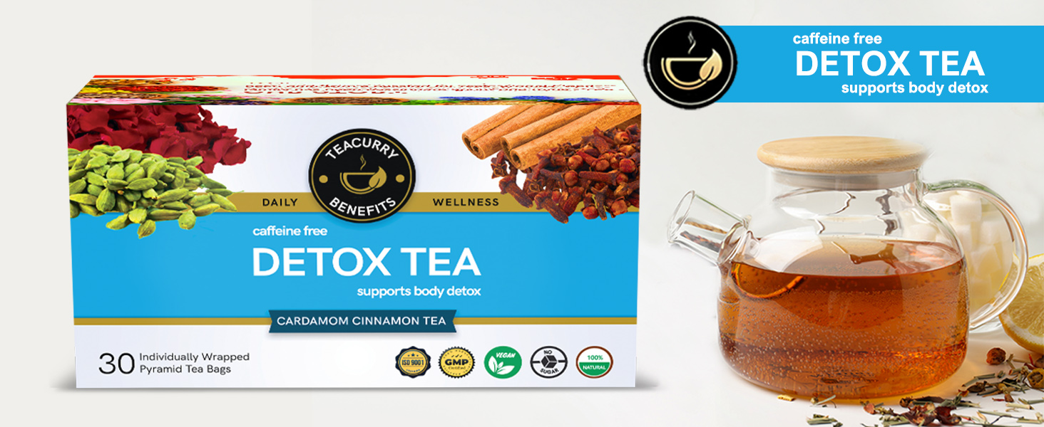 TEACURRY Detox Tea Herbal - 15 Tea Bags | Helps with Liver Detox, Intestinal Health | 100% Natural | Green Tea Leaves