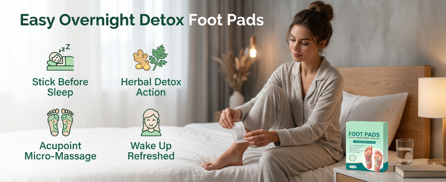 Herbal And Gentle Ingredient Foot Pads, Natural Ingredients for Sleep Aid, Pain Relief, Detoxification and Acupoint Micro-Massage Technology (Pack of 2, 20 pieces)