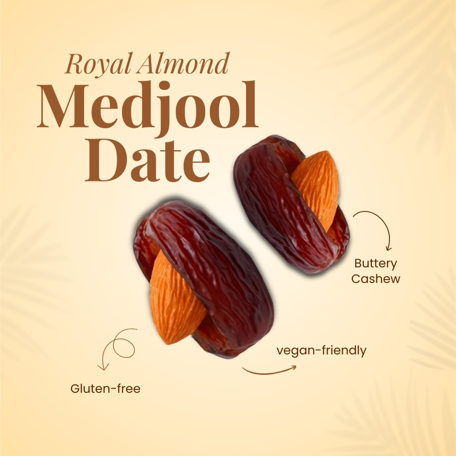 Premium Medjool Almond Filled Dates 1kg | Handpicked Soft & Juicy Medjool Dates Stuffed with Crunchy Roasted Almonds | 100% Natural Healthy Gourmet Snack | High-Fiber, Nutrient-Rich & Antioxidant Packed Superfood | Delicious Energy Booster for Kids & Adults | Perfect for Gifting, Festive Hampers, Baking & Everyday Snacking | No Added Sugar, Preservatives or Gluten