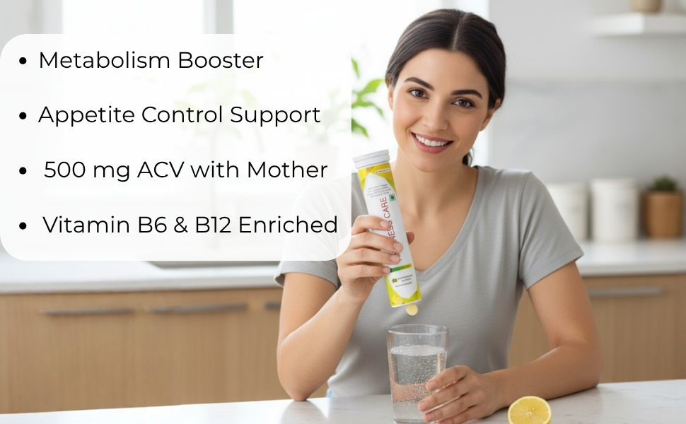Apple Cider Vinegar Effervescent Tablet with mother | Supports Metabolism & Appetite Control I With 500mg ACV, Vit B6 & B12 I No Maltodextrin, No Added Sugar I Pack of 1 (20 tablets)