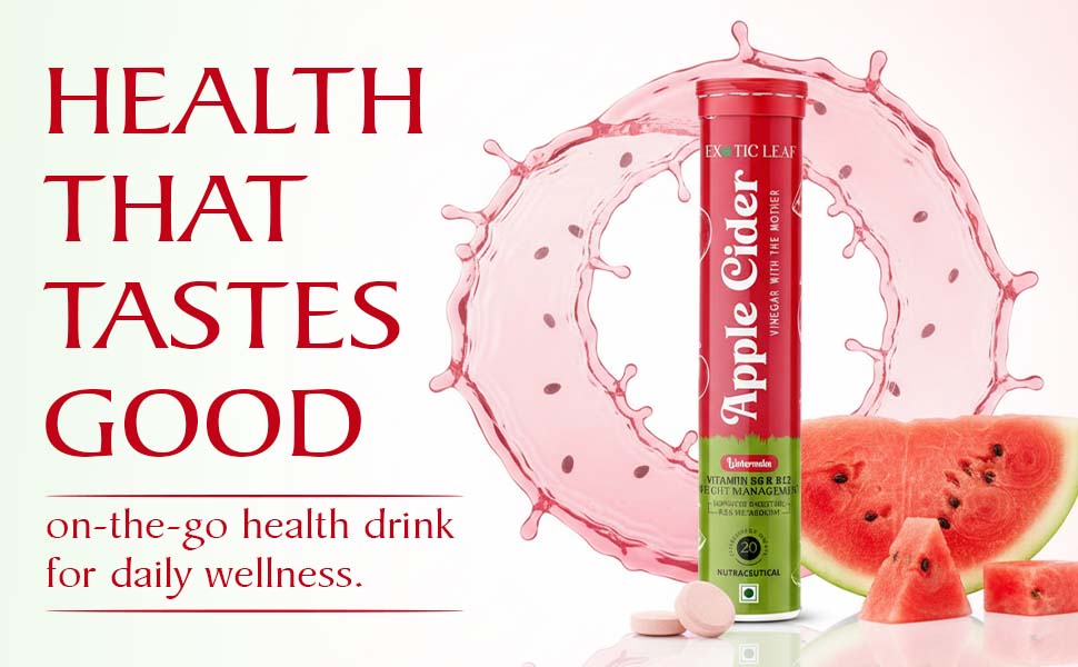 Apple Cider Vinegar Effervescent Tablets with Watermelon Flavour | With the Mother | Supports Detox, Digestion & Weight Management – 20 Tablets Pack of 3