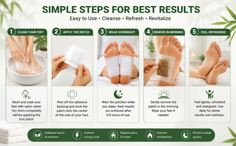 Kinoki Detox Foot Pad - Pack of 10 | Night Use Adhesive Foot Patches Comfortable Foot Care Pads for Relaxation and Daily Wellness Routine Easy to Use Foot Stickers