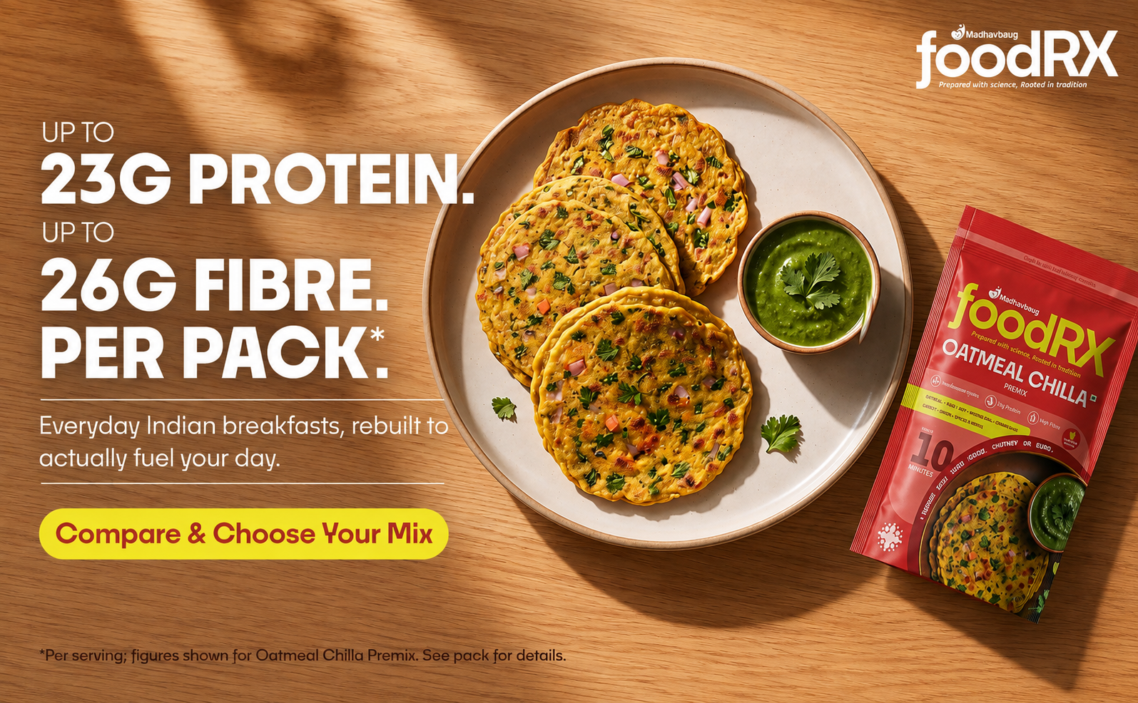 FOODRX Green Gram Paniyaram Mix – Made with Low Glycaemic Green Gram | Rich in Plant Protein & Dietary Fibre | Healthy, Light & Nutritious Ready-to-Cook Snack (Pack of 3, 200gm Each)