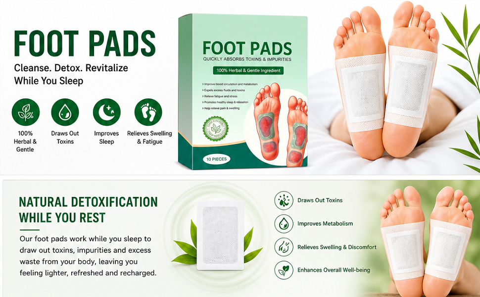 Foot patch Herbal And Gentle Ingredient Detox Foot Pads, Natural Ingredients for Sleep Aid, Pain Relief, Toxin Removal with Bamboo Vinegar and Acupoint Micro-Massage Technology (PACK OF 1)