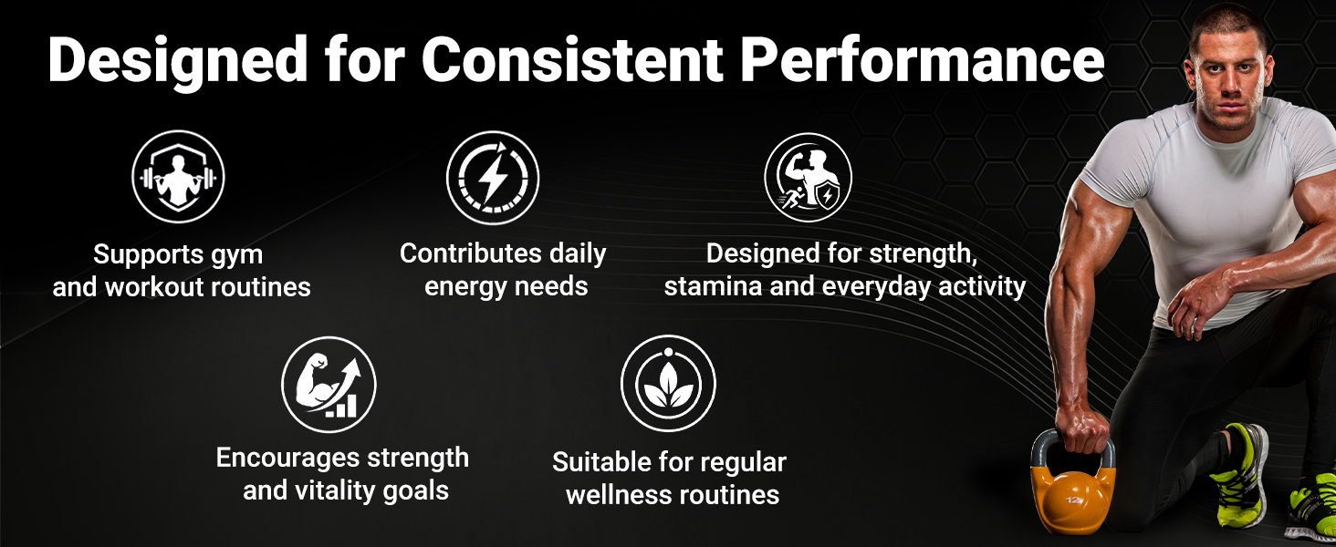 Testosterone Supplement for Men | Blend of 10 Powerful Herbs Including Ashwagandha, Safed Musli, Ginseng, Tribulus & Cordyceps | Energy Booster & Stamina Booster for Men | Daily Health Supplement (60 Tablets)