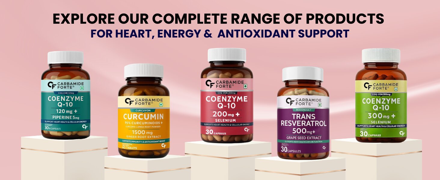 Carbamide Forte Coenzyme Q10 | CoQ10 Supplement 200mg with Selenium 40mcg | Coq10 Ubiquinol Supports Heart Function, Energy Production & Skin Health | 100% Vegetarian – 30 Capsules