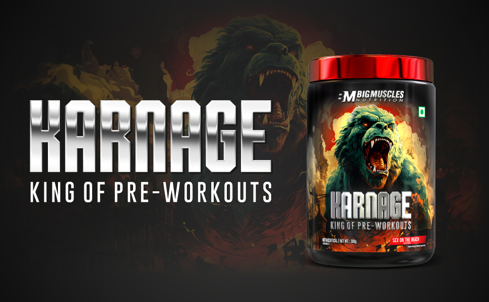 Bigmuscles Nutrition Karnage Pre workout [60 Servings, Arctic Blast] | Pre-workout Supplement Supports to Improve Focus, Strength, Energy and Pump, Banned Substance Tested, Dope Free, 300g