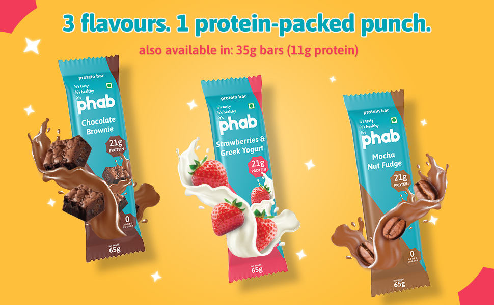 Phab Starwberries & Greek Yogurt Protein Bars with 21g Protein & No Added Sugar | High Fibre, Gluten-Free, Trans Fat-Free & No Preservatives | Healthy & Delicious With Goodness Of Dates (Pack of 12)