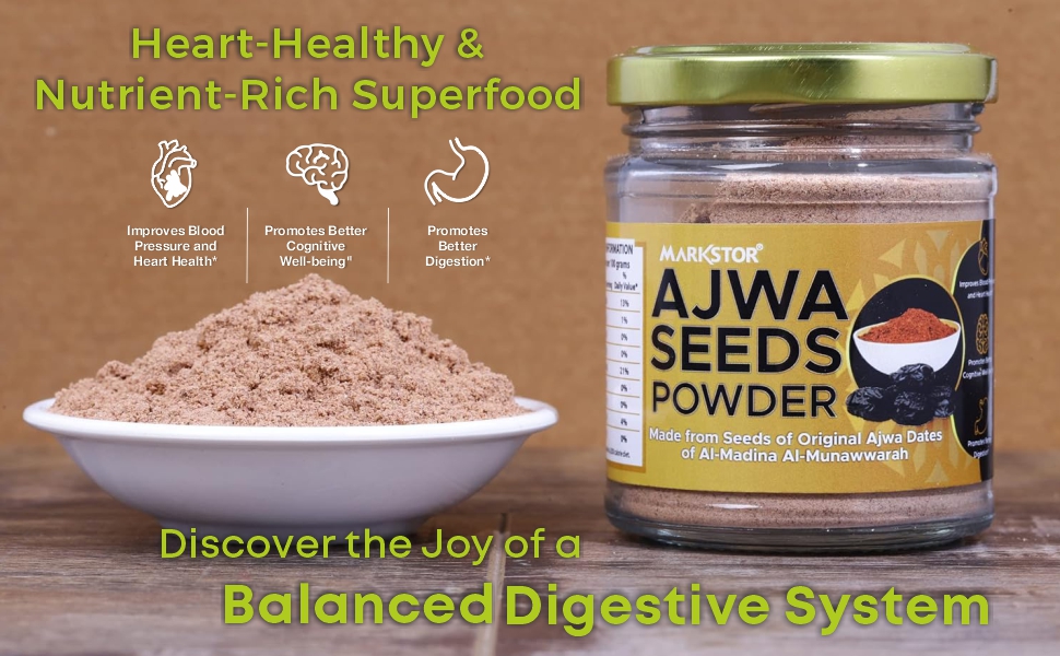 Ajwa Seeds Powder - 100g | Supports Heart Health & Cholesterol Levels | Enhances Metabolic & Cognitive Well-Being | Vegan, Gluten-Free, Non-GMO