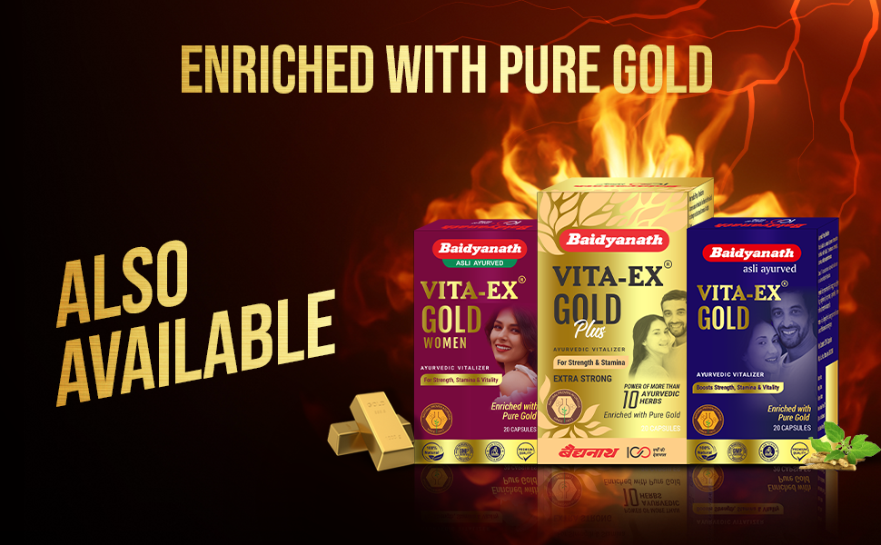 Baidyanath Vita ex Gold Plus -Pack of 20 Capsules | Made with Pure Himalayan Shilajit, Ashwagandha & Safed Musli, 1 count