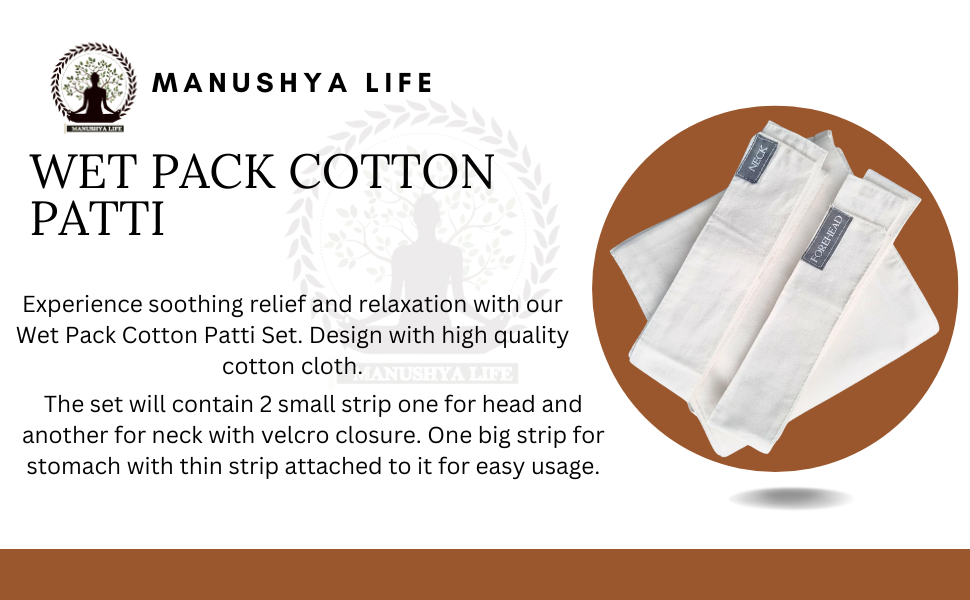 Wet Pack Cotton Patti for Body Detox with VELCRO CLOSURE | Satvic Lifestyle | Set of 3 Strips for Abdomen, Neck and Head | Contains Cotton Cloth Bag and User Manual