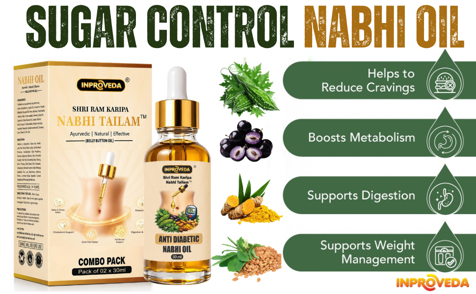 Digestion-Detox & Joint-Nerve Pain Relief Nabhi Oil | Inproveda Nabhi Oil for Ayurvedic Multi Benefit Belly Button Oil for Daily Wellness & Relaxation | नाभि तेल | Combo Pack of 30ml + 30ml=60ml