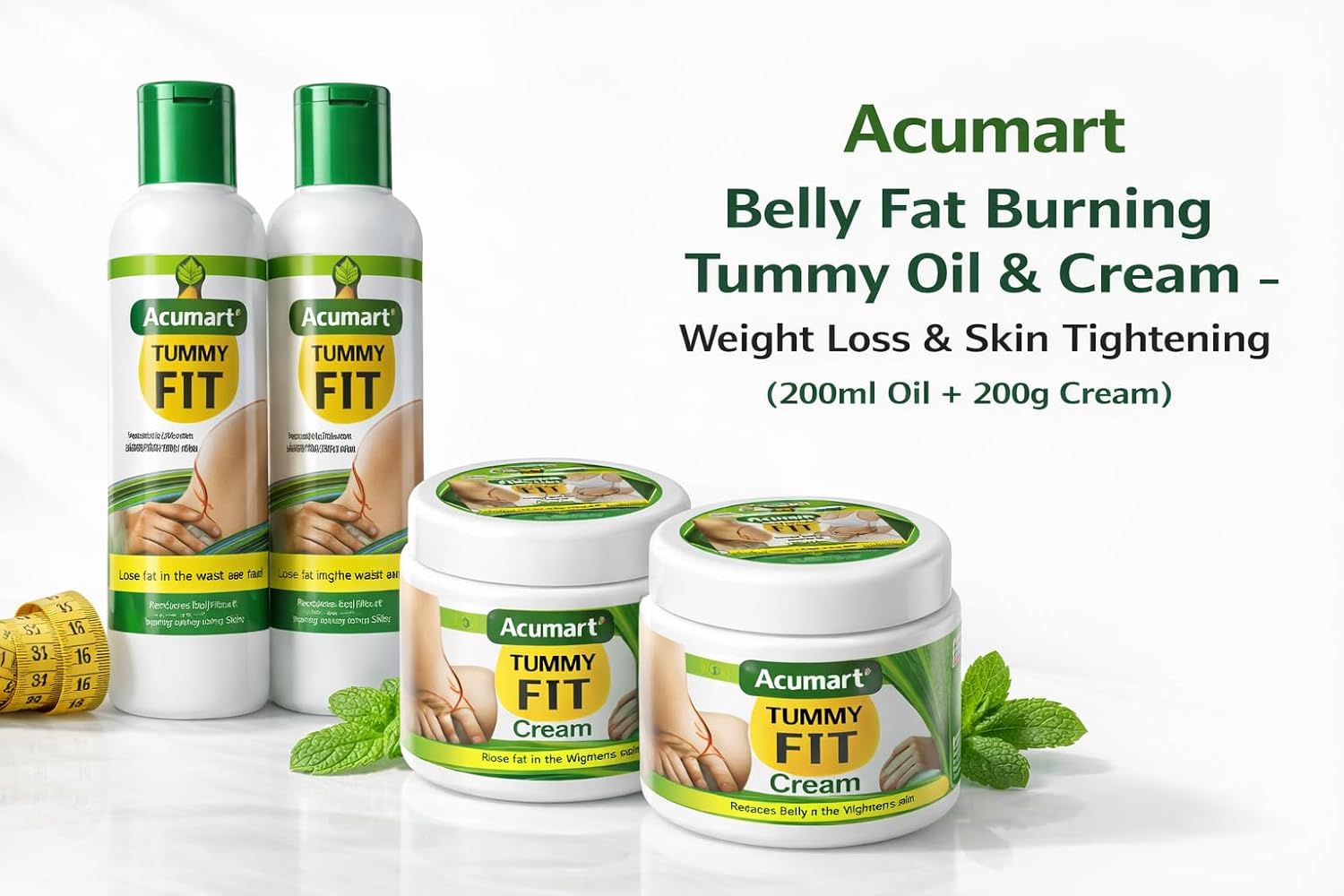 Belly Fat Burning Tummy Oil & Cream – Weight Loss & Skin Tightening (200ml Oil+ 200g Cream)
