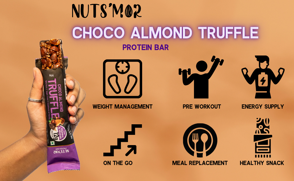 NUTS'MOR - Protein Daily Choco Almond Truffle12g Protein Bar (Pack of 12) Protein Blend, Vitamins, Fibres & Minerals, No Preservatives,100% Veg, Natural, No Added Sugar,-600g