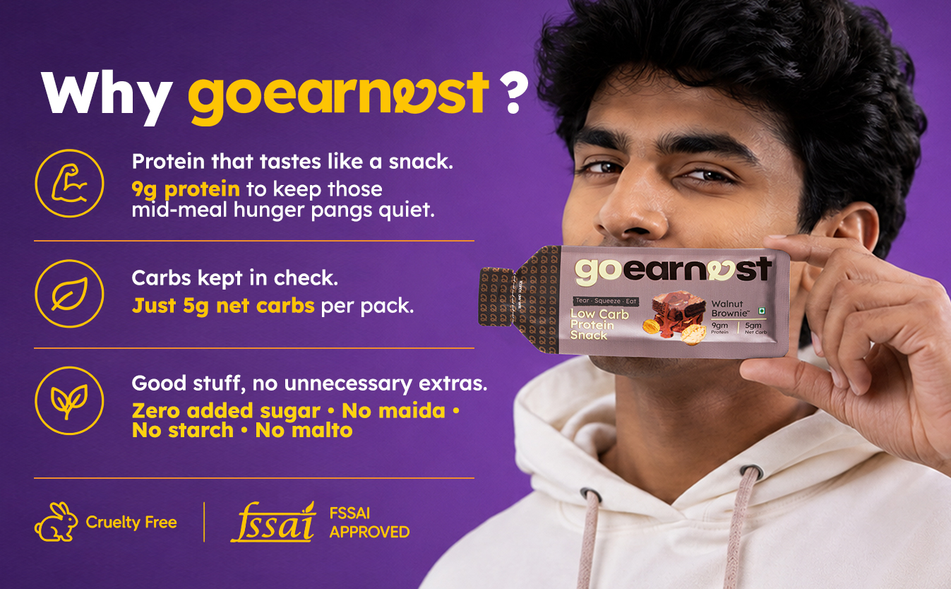 Goearnest Walnut Brownie Low Carb, High Protein Snack | 9g Protein, 5g Net Carbs | No Added Sugar, High Fibre, Gluten Free | 30g