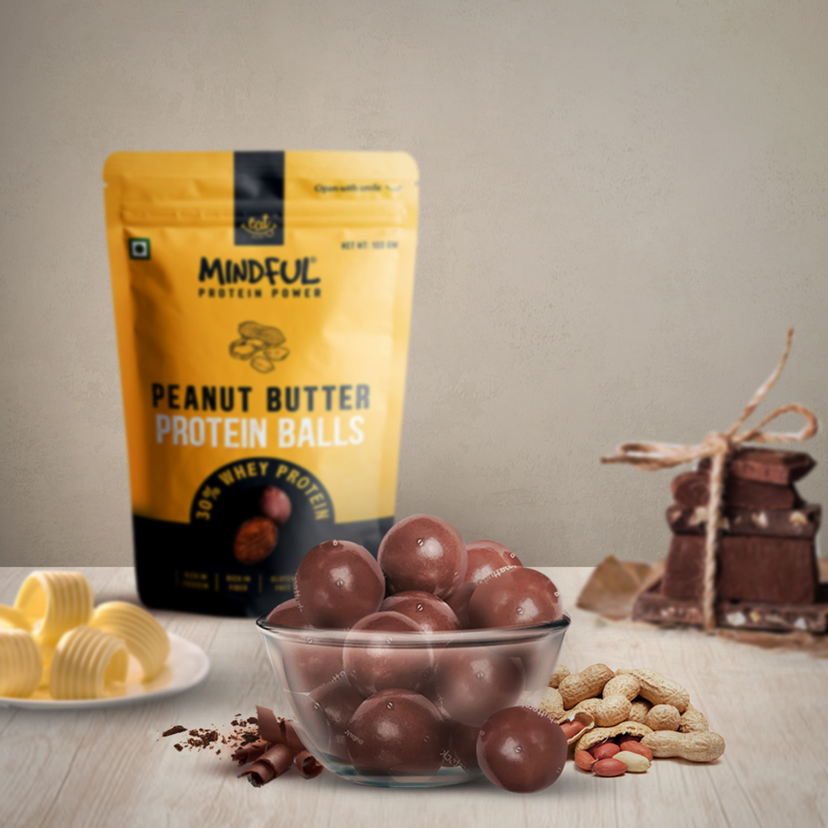 Eat Anytime Protein Balls - Hazelnut (30 balls) | 3g Protein per ball | No Added Sugar | Healthy Dessert | Low Calories & High Fibre | Healthy Chocolate 300g