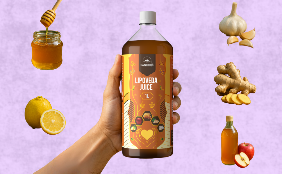 Lipoveda Juice – Cholesterol Care Juice 1L | Heart Support | With Apple Cider Vinegar, Lemon, Honey, Ginger and Garlic | Reduces Cholesterol and Improves Digestion