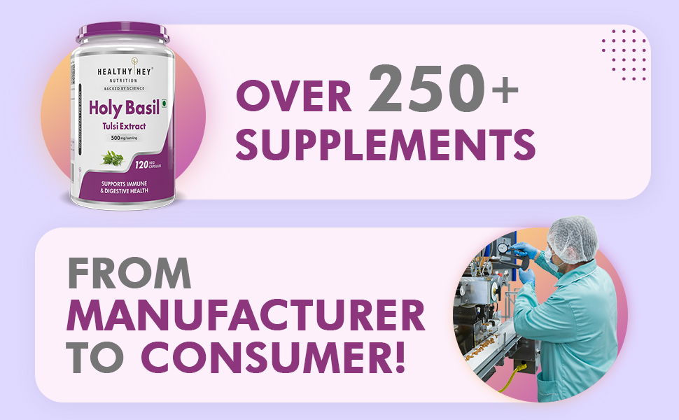 HealthyHey Tulsi Extract (Holy Basil Extract) - Supports Stress and Immune System - 120 Vegetarian Caps (Pack of 1)