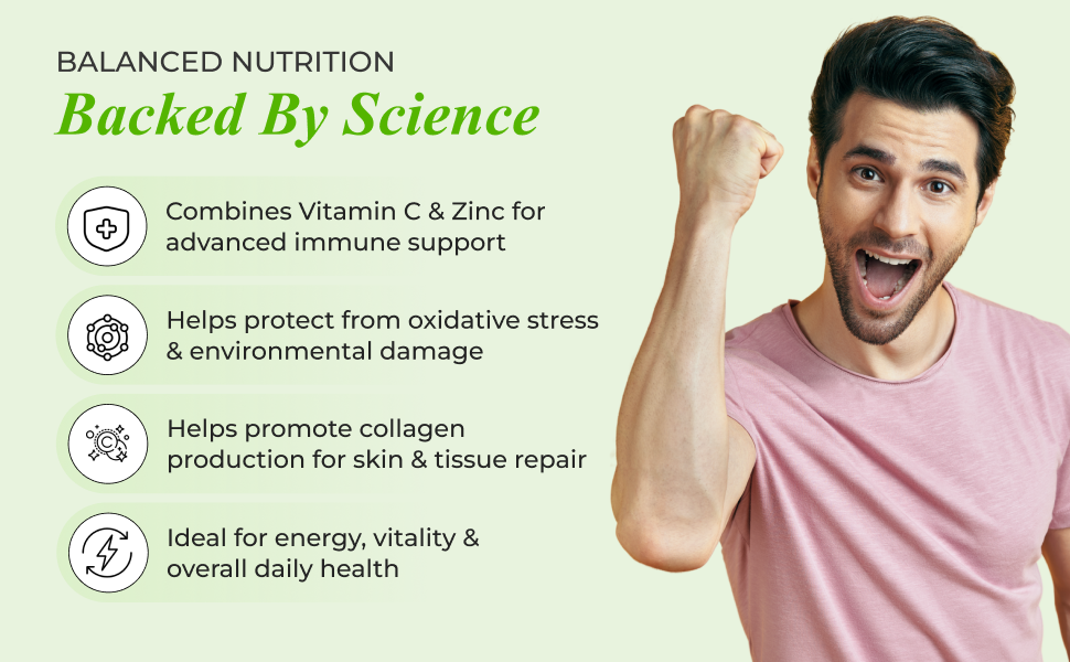 Nutrela Vitamin C and Zinc for Men & Women - 60 Capsules | Boost Immunity | Supports Energy | Antioxidant | Skin Care Supplement | Pack of 2