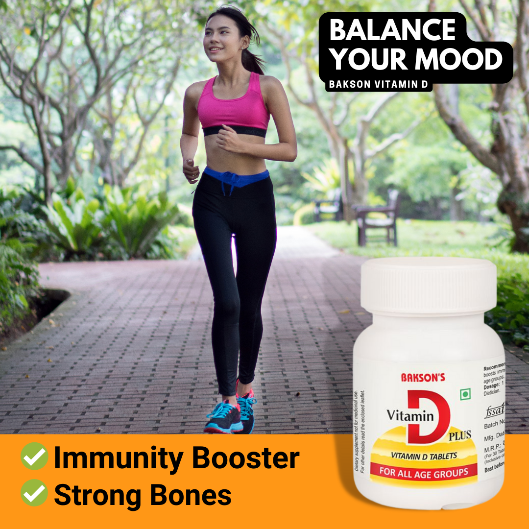 Bakson's Vitamin D Plus, Promotes Calcium Absorption, Bone Health, Muscle Strength & Boosts Immunity | Comes With Vitamin A, B, C & E, | For All Age Group, 30 Tablets (Non Veg)