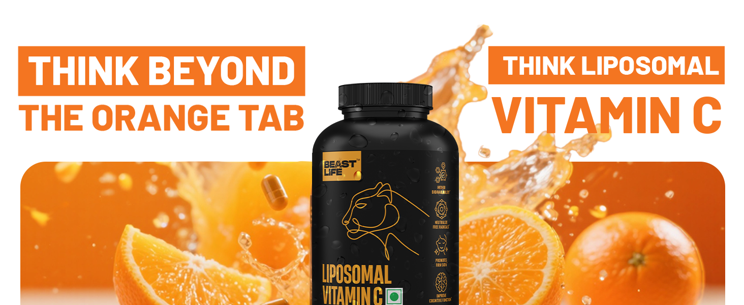 BeastLife Liposomal Vitamin C | Higher bioavailability | Neutralizes free radicals | Promotes firm skin Health | Improve cognitive function Immunity Support– Fast Absorption & Bioavailability | 60 Capsules