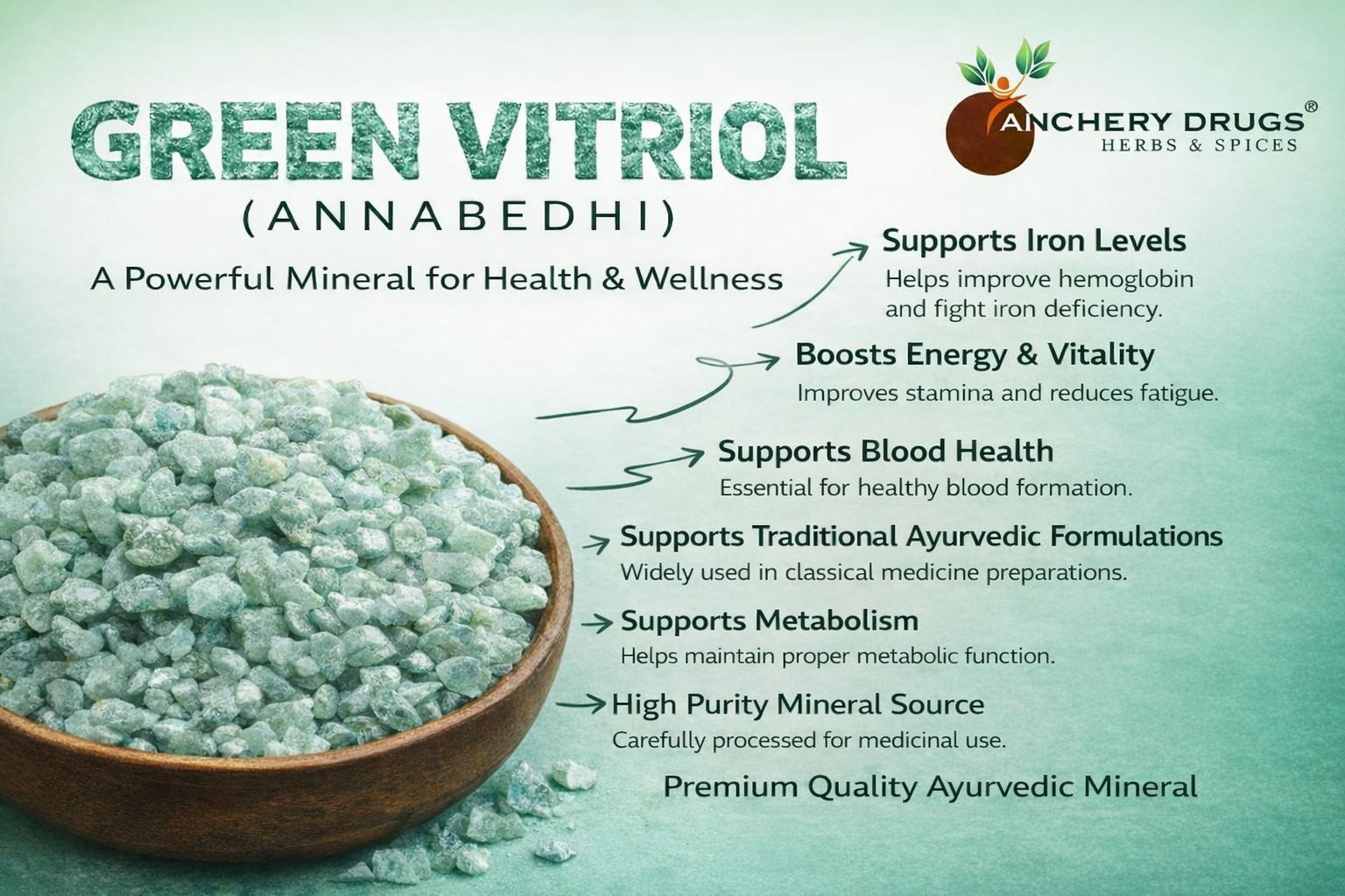 Annabedi, Kasheesh Hara, Kasis, Hirakasis, Green Vitriol, Iron vitriol, Ferrous Sulfate, Iron(II) sulfate, Sulphate (100g)