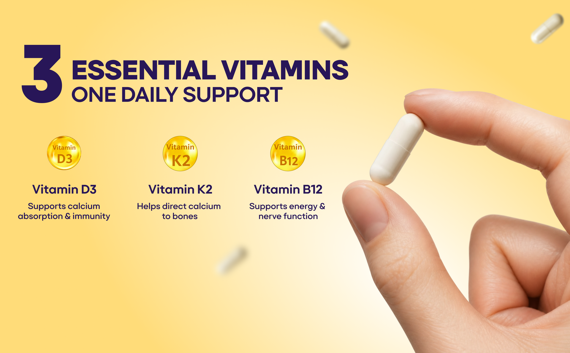Sugar.fit Vitamin D3 K2 Supplement with Vitamin B12 | For Bone, Immunity, Energy & Calcium Utilisation Support | Daily Vitamin D Supplement, 100% RDA, 60 Veg Capsules