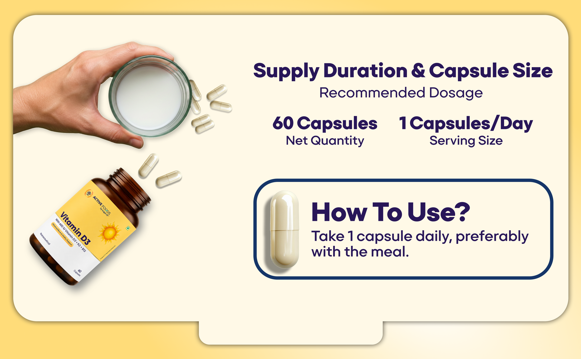 Sugar.fit Vitamin D3 K2 Supplement with Vitamin B12 | For Bone, Immunity, Energy & Calcium Utilisation Support | Daily Vitamin D Supplement, 100% RDA, 60 Veg Capsules