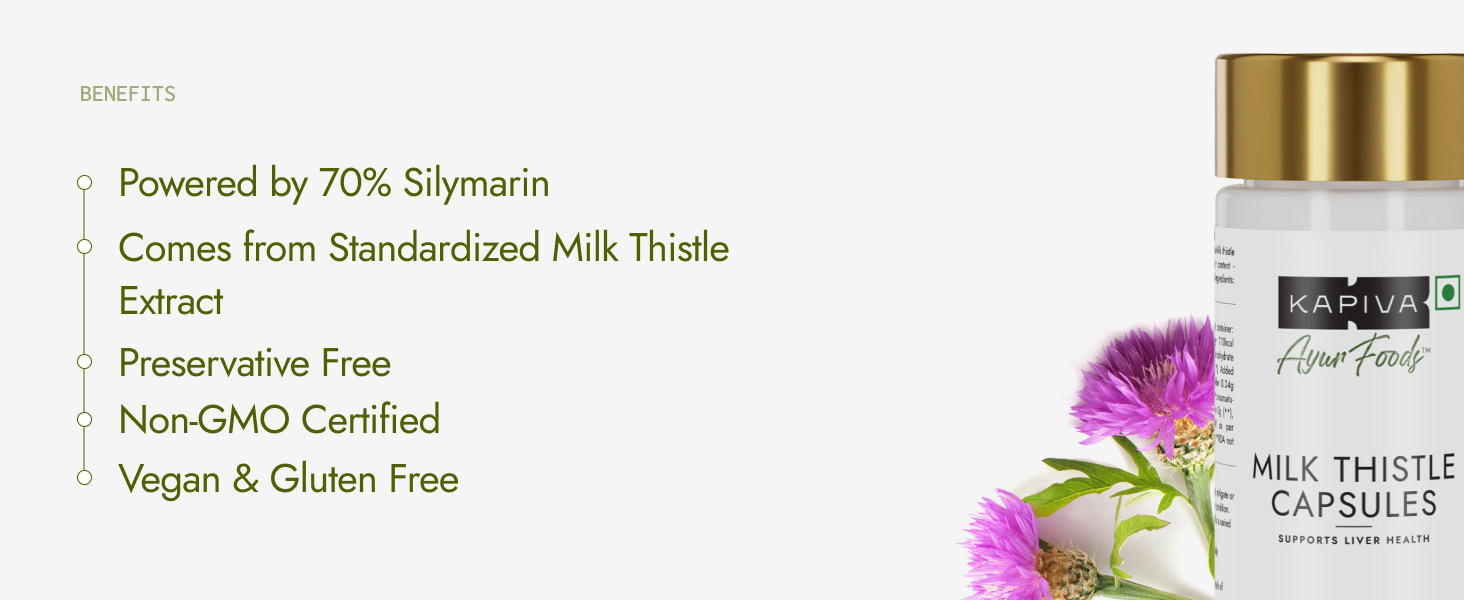 Kapiva Milk Thistle Capsules (120N) | With 70% Silymarin | Supports Liver & Immune System | Vegan, Preservative-Free | Liver Detox Supplement
