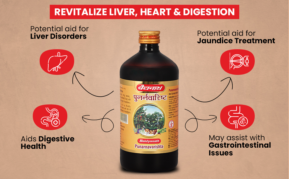 Baidyanath Ayurved Punarnavarishta - 450ML | An Ayurved Formulation Helpful In Liver & Kidney Disorders, Body Pains, Skin Diseases