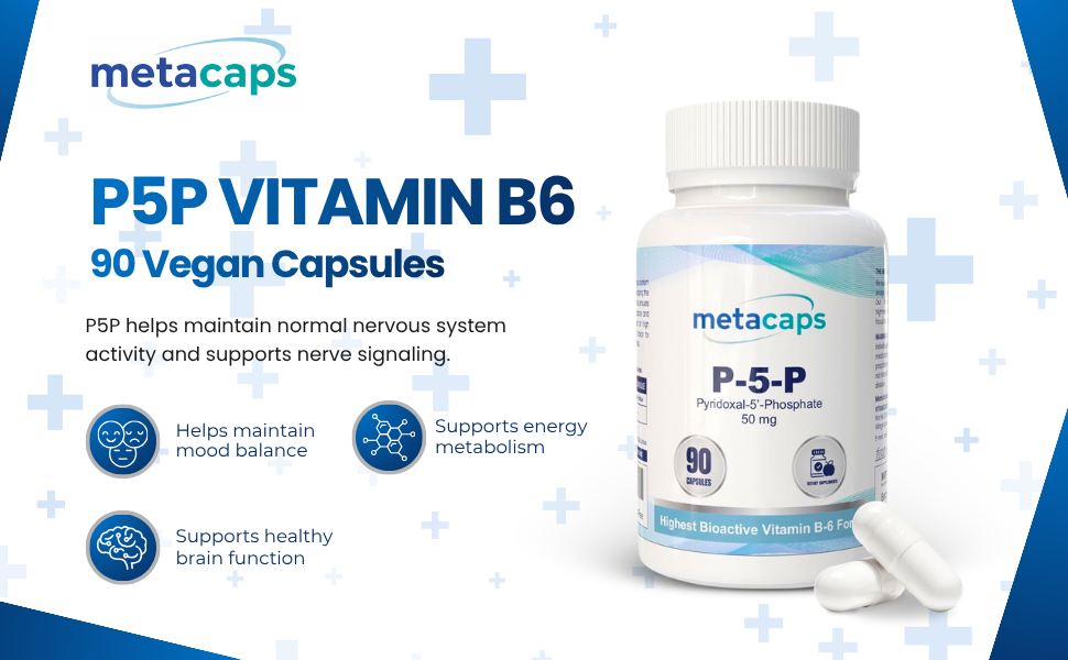 MetaCaps P5P Vitamin B6 – 90 Vegan Capsules | Bio-Active Coenzymated Pyridoxal-5-Phosphate for Maximum Absorption | Supports Nerve Health, Mood Balance & Energy Metabolism | Non-GMO, Gluten-Free