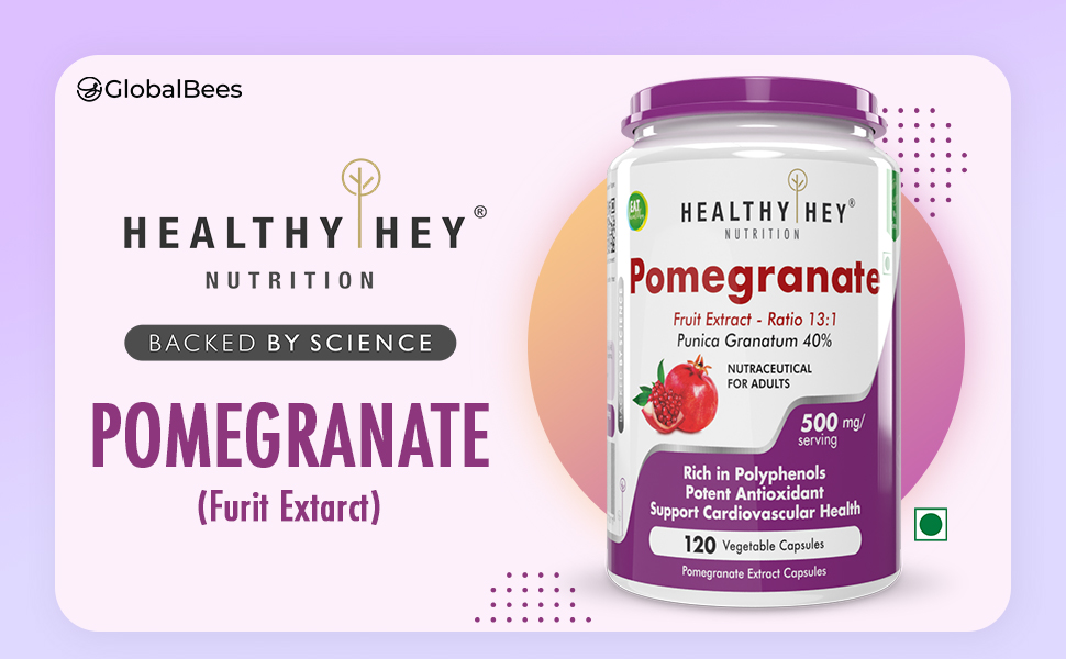 HealthyHey Nutrition Pomegranate Fruit Extract 500mg- 120 Vegetable Capsules (120)