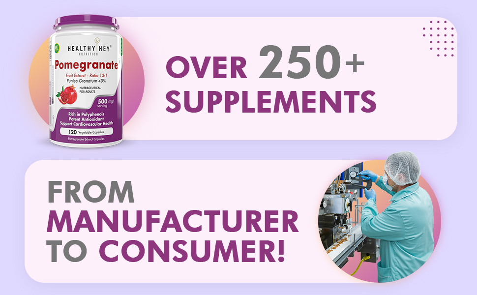 HealthyHey Nutrition Pomegranate Fruit Extract 500mg- 120 Vegetable Capsules (120)