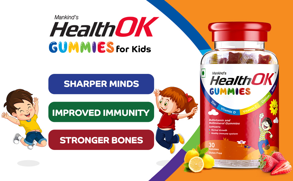 Health Ok Mankind Gummies (Bottle of 30 Gummies), Multivitamin and Multimineral for Kids, Supports Normal Growth, Healthy Immune system and Brain Function, for 7 -17-year-old